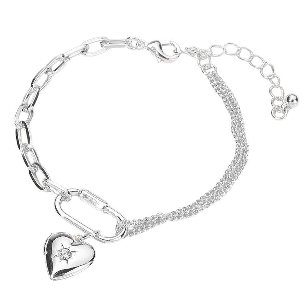 iLLASPARKZ SECRET BOX_Stone Paved Heart Locket Carabiner Charm Half Paper Clip Chain Bracelet