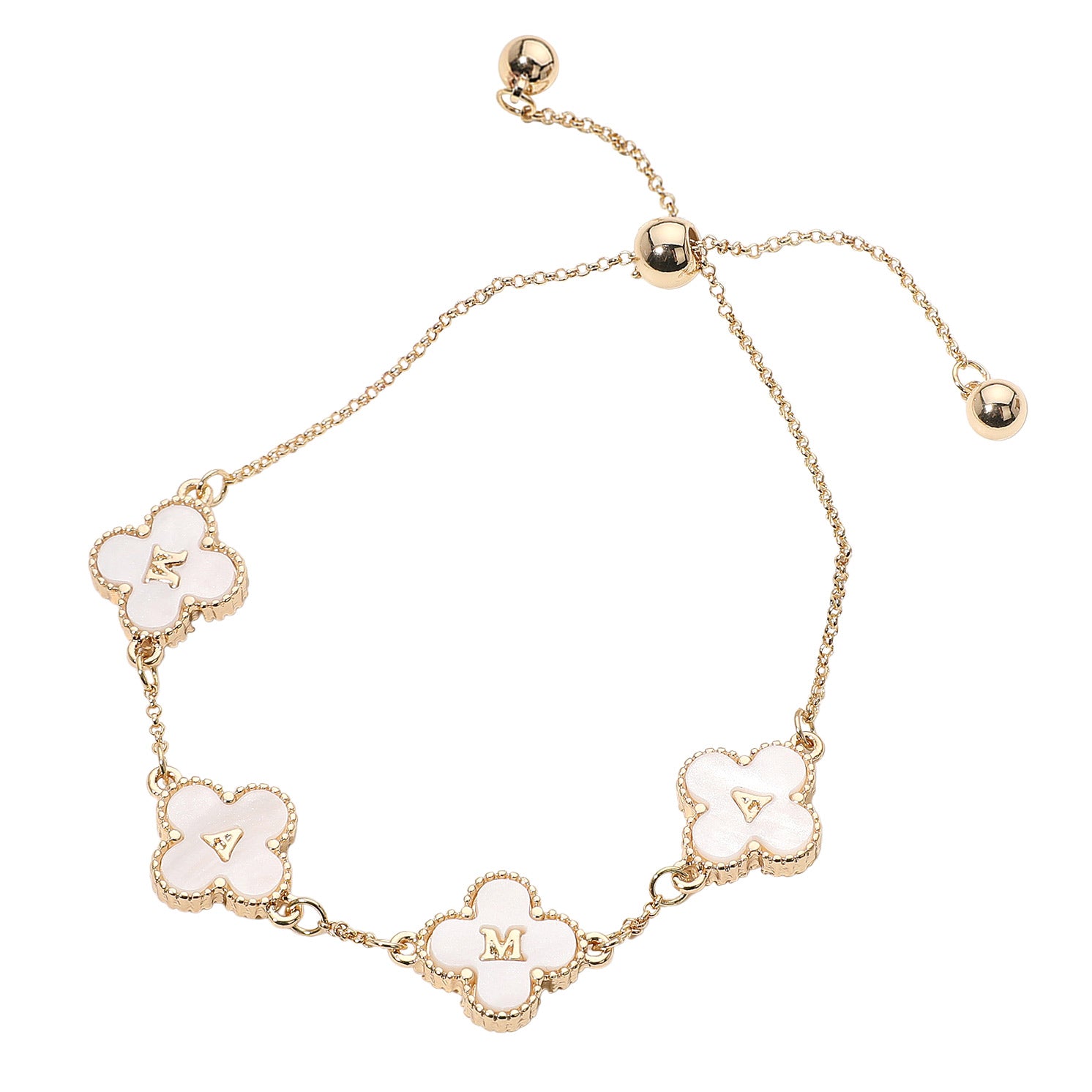 iLLASPARKZ MAMA Message Mother of Pearl Quatrefoil Link Adjustable Cinch Pull Tie Bracelet