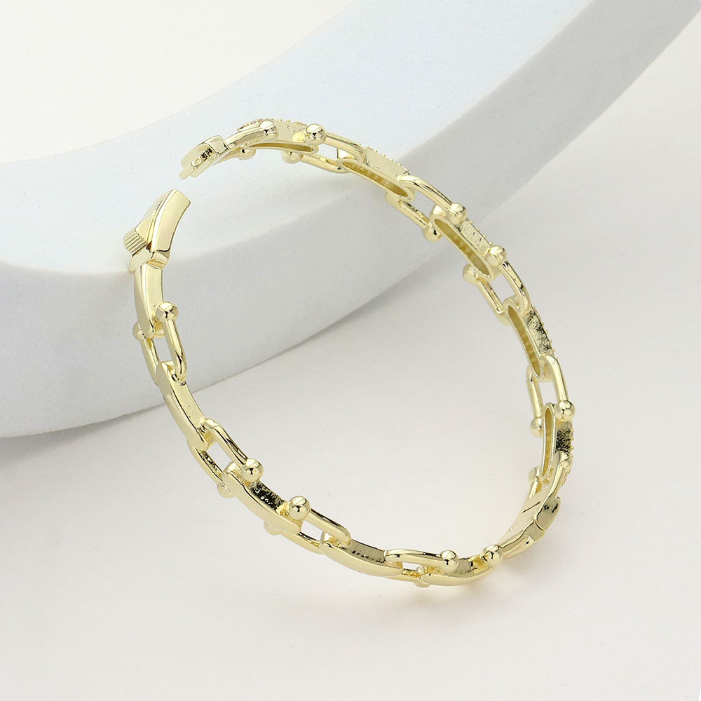 iLLASPARKZ CZ Stone Paved Horseshoe Buckle Hinged Bangle Bracelet