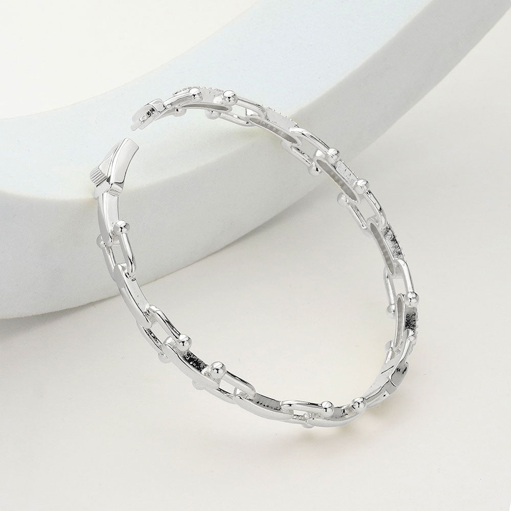 iLLASPARKZ CZ Stone Paved Horseshoe Buckle Hinged Bangle Bracelet