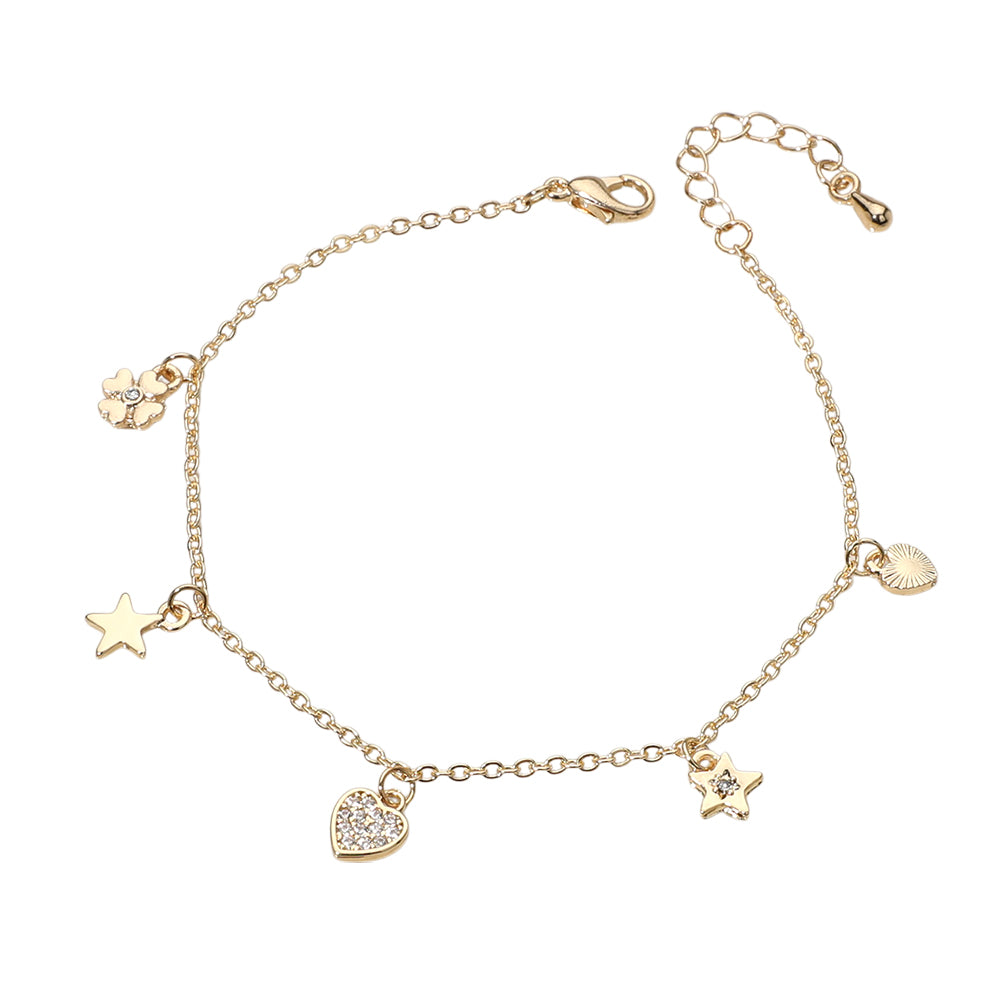iLLASPARKZ Stone Paved Heart Star Clover Charm Station Bracelet