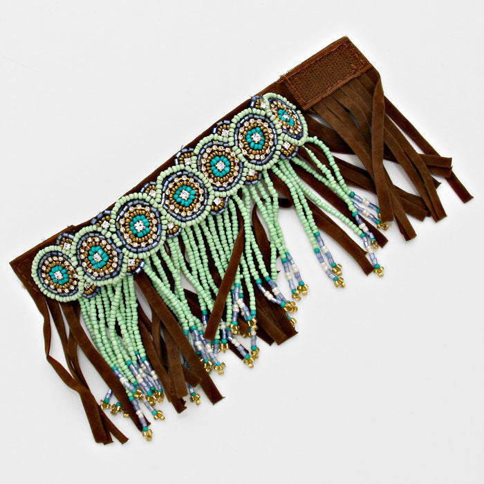 iLLASPARKZ Boho Bead Accented Suede Fringe Bracelet
