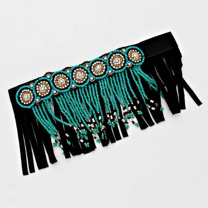 iLLASPARKZ Boho Bead Accented Suede Fringe Bracelet