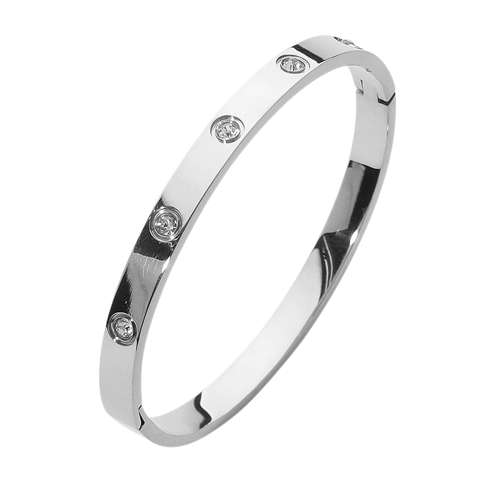 iLLASPARKZ SECRET BOX_Stainless Steel Stone Paved Hinged Bangle Bracelet