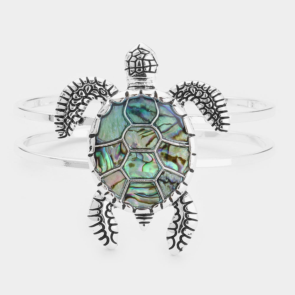 iLLASPARKZ Abalone Turtle Antique Silver Hinged Bracelet