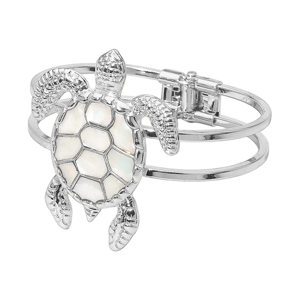 iLLASPARKZ Intricate Mother of Pearl Shell Design Turtle Hinged Bracelet