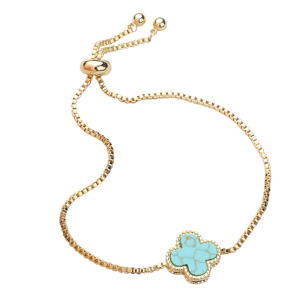 iLLASPARKZ Natural Stone Quatrefoil Cluster Pointed Adjustable Cinch Pull Tie Bracelet