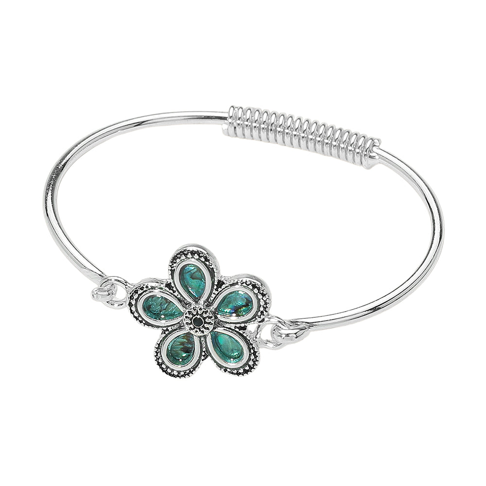 iLLASPARKZ Abalone Flower Metal Hook Bangle Bracelet
