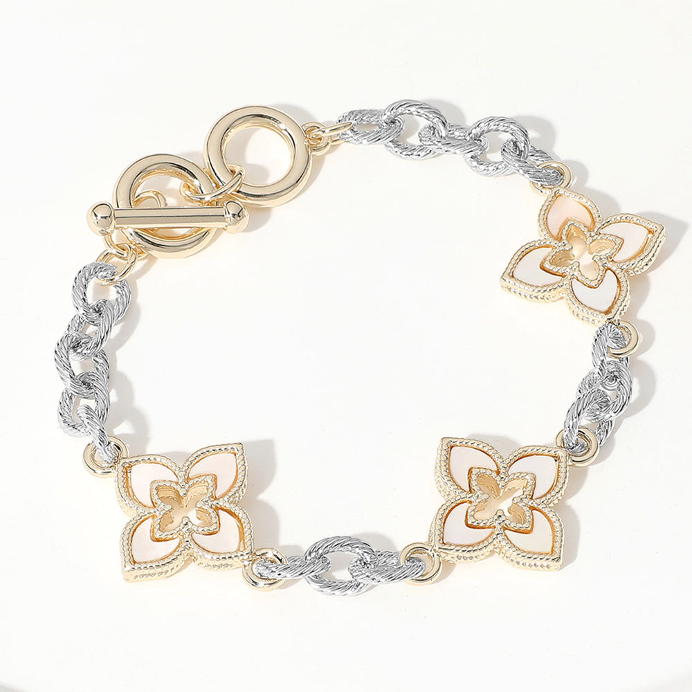 iLLASPARKZ 14K Gold Plated Mother Of Pearl Iris Pendant Link Toggle Bracelet