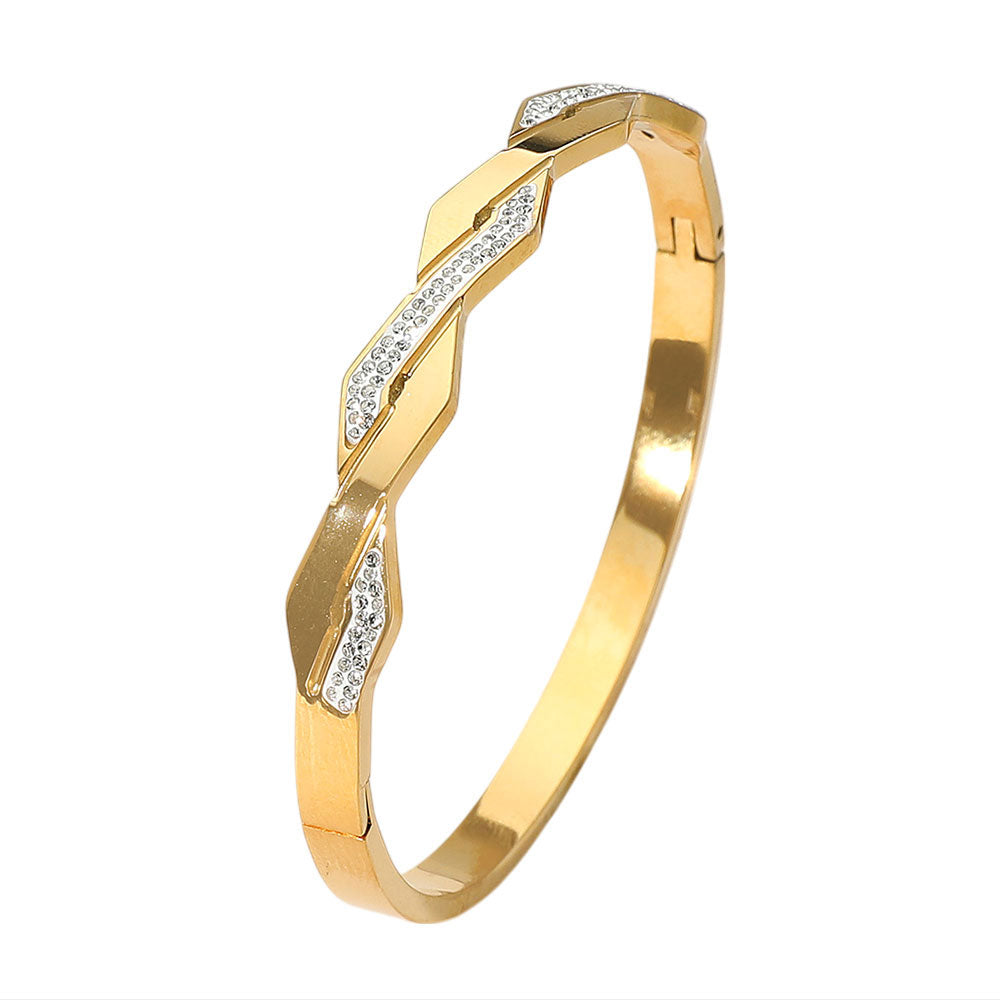 iLLASPARKZ Stainless Steel Geometric CZ Stone Paved Hinged Bangle Bracelet
