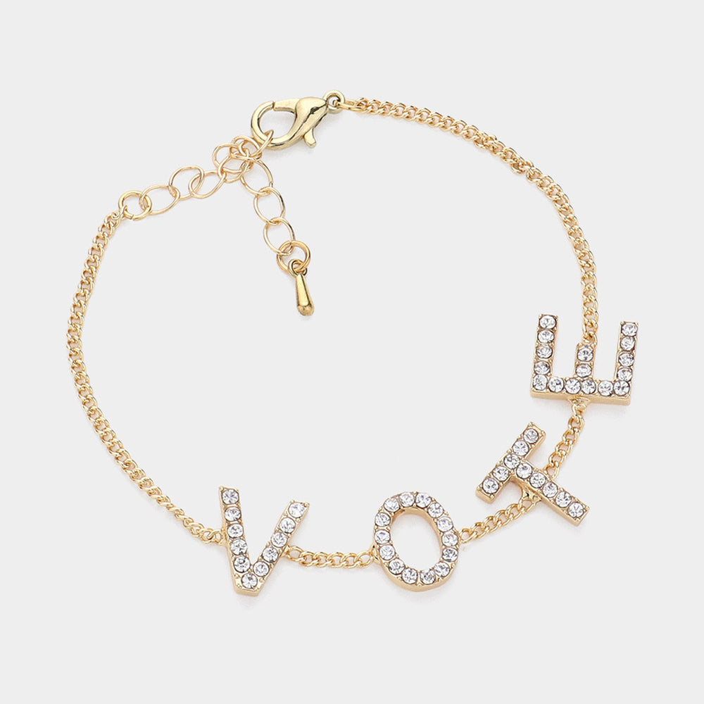 iLLASPARKZ Stone Paved VOTE Initial Message Station Bracelet