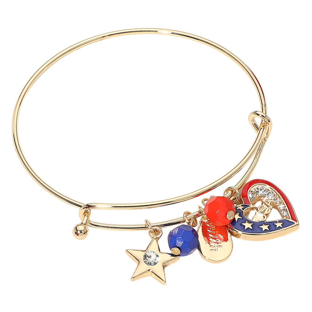 iLLASPARKZ Enamel American USA Flag Heart Star Truth Charm Wire Bangle Bracelet