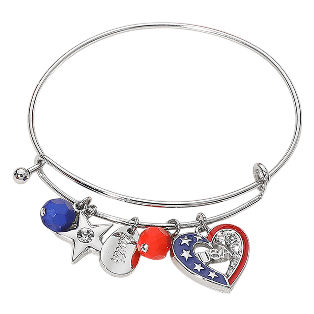 iLLASPARKZ Enamel American USA Flag Heart Star Truth Charm Wire Bangle Bracelet