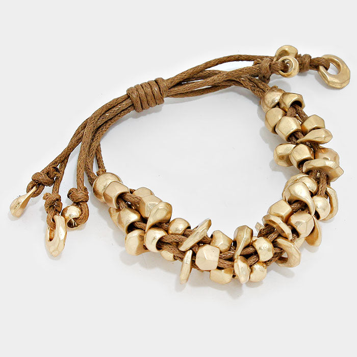 iLLASPARKZ Chunky Metal Bead Coated Cord Adjustable Cinch Pull Tie Bracelet