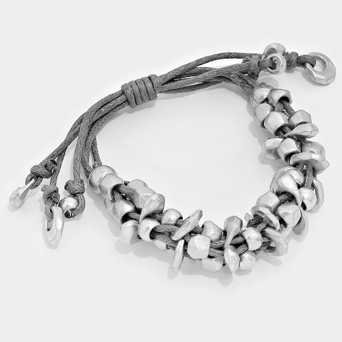 iLLASPARKZ Chunky Metal Bead Coated Cord Adjustable Cinch Pull Tie Bracelet