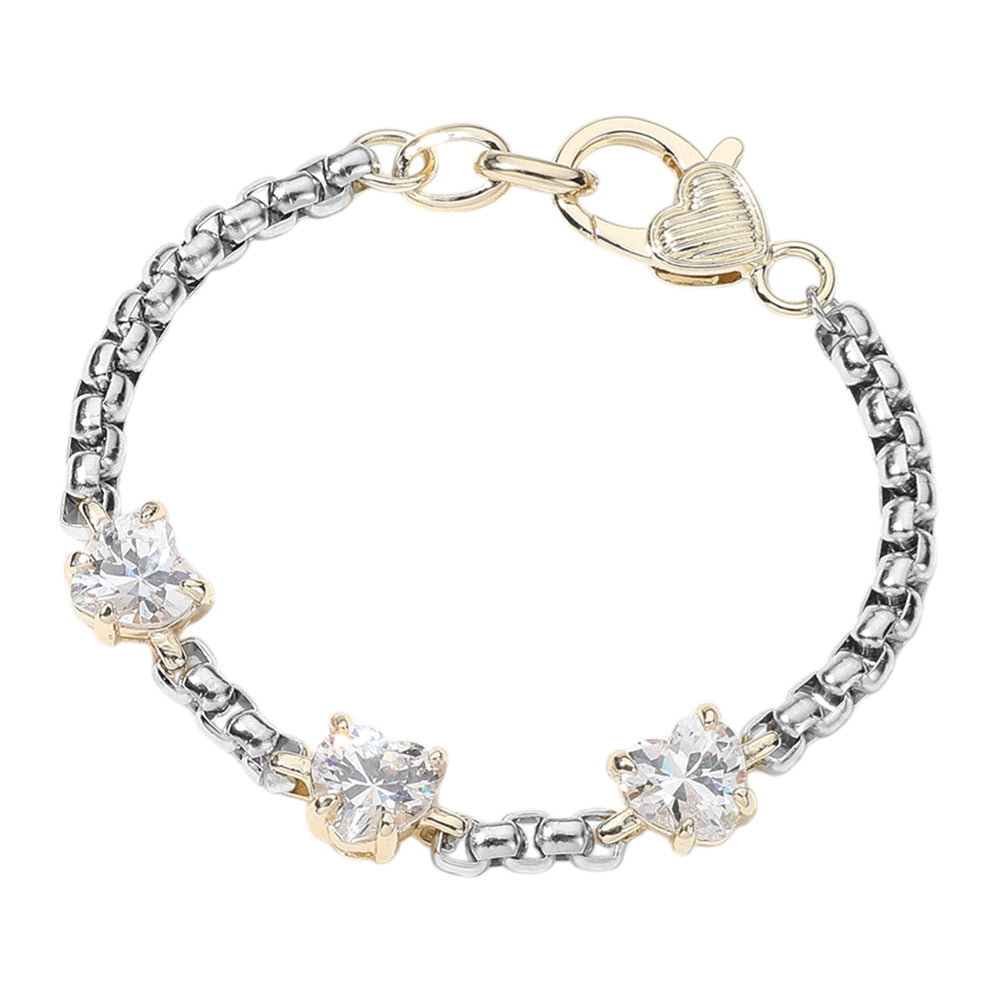 iLLASPARKZ 14K Gold Plated Two Tone CZ Heart Stone Custer Pointed Bracelet