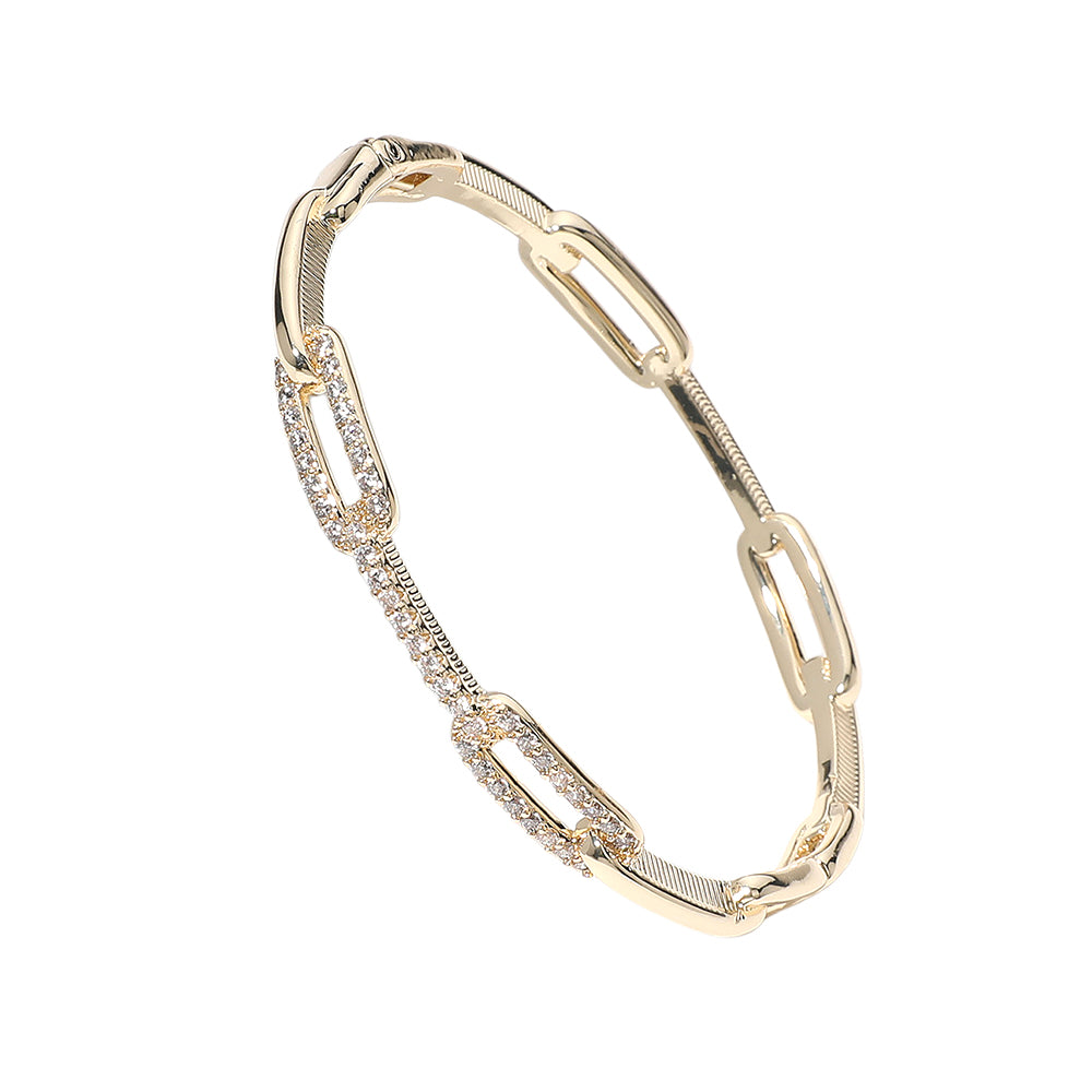 iLLASPARKZ CZ Stone Paved Paperclip Chain Hinged Bange Bracelet