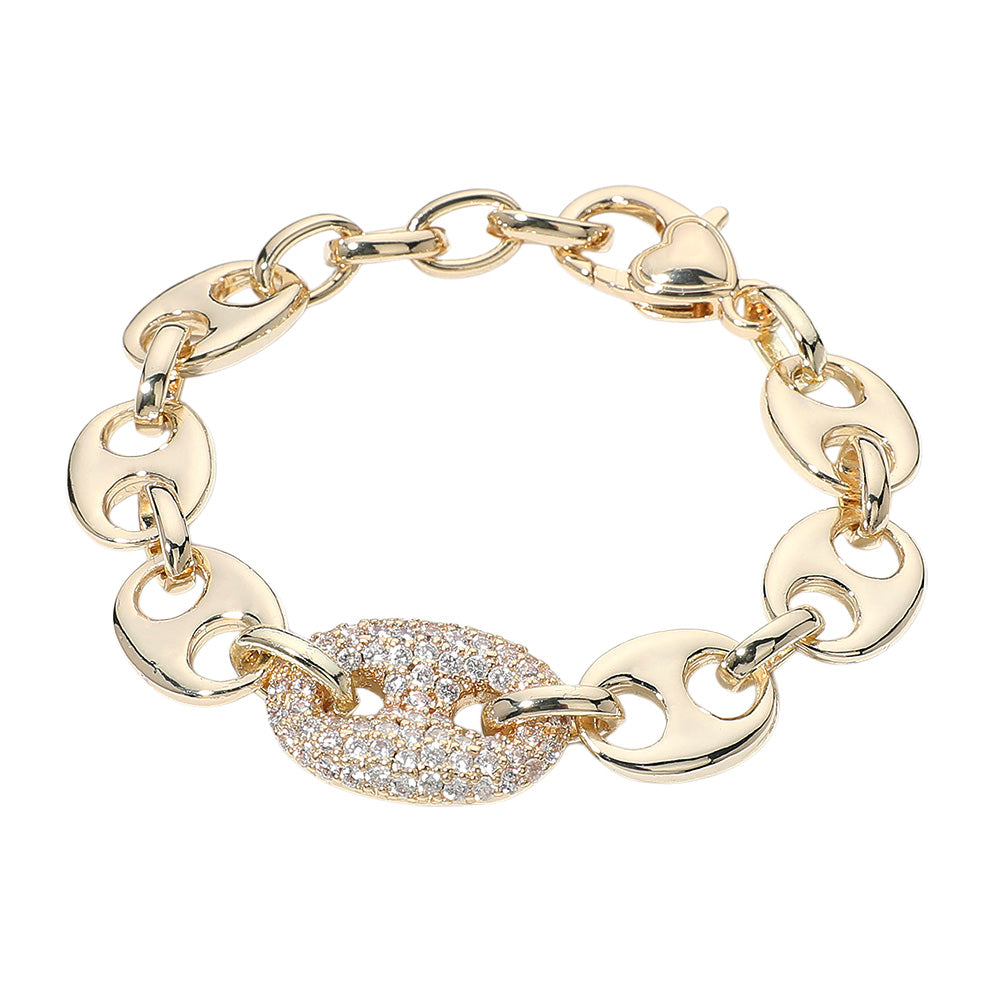 iLLASPARKZ 14K Gold Plated CZ Stone Paved Mariner Link Chain Bracelet