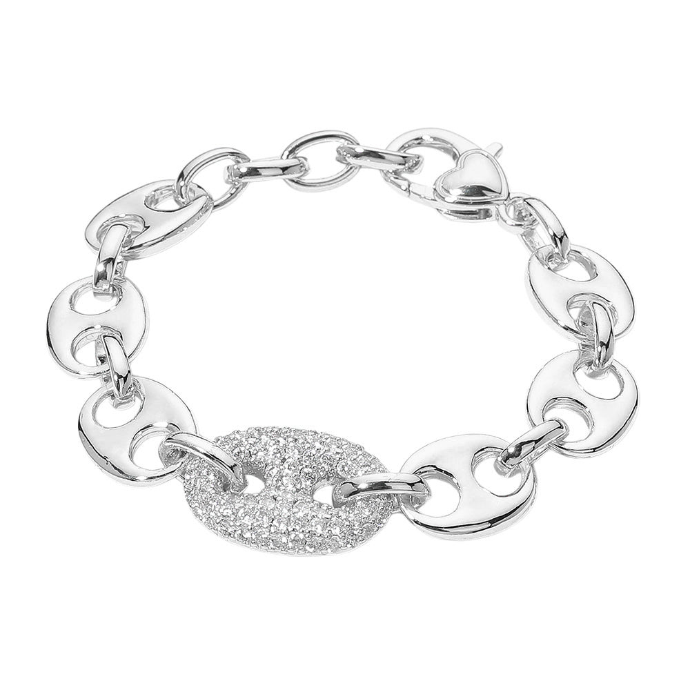 iLLASPARKZ 14K Gold Plated CZ Stone Paved Mariner Link Chain Bracelet