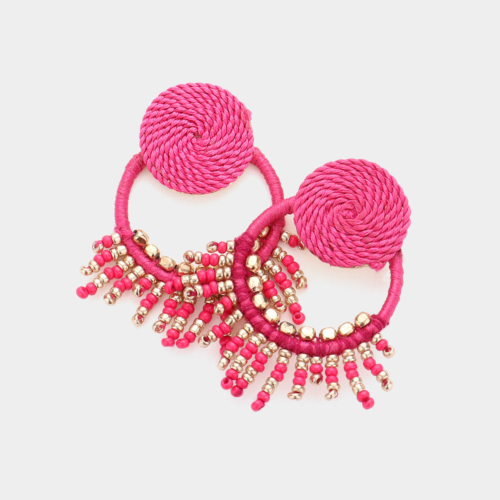 iLLASPARKZ Rope Wrapped Beaded Fringe Open Circle Earrings