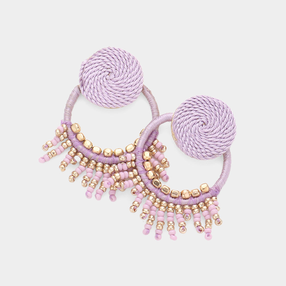 iLLASPARKZ Rope Wrapped Beaded Fringe Open Circle Earrings