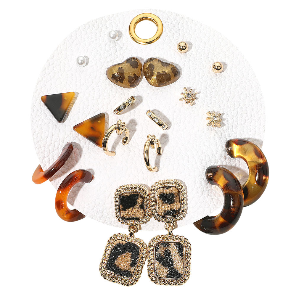 iLLASPARKZ 10Pairs - Animal Pattern Geometric Shaped Assorted Fashion Earring Set