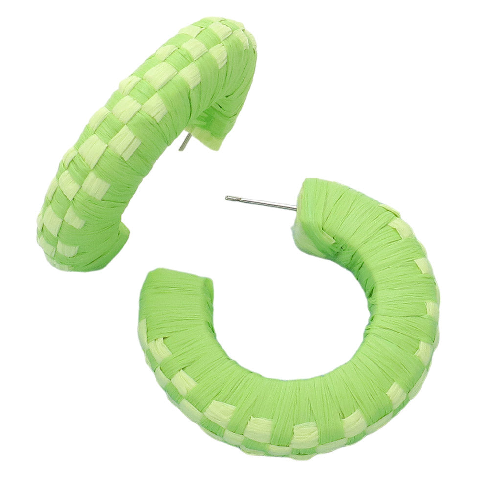iLLASPARKZ Raffia Wrapped Checkerboard Pattern Hoop Earrings