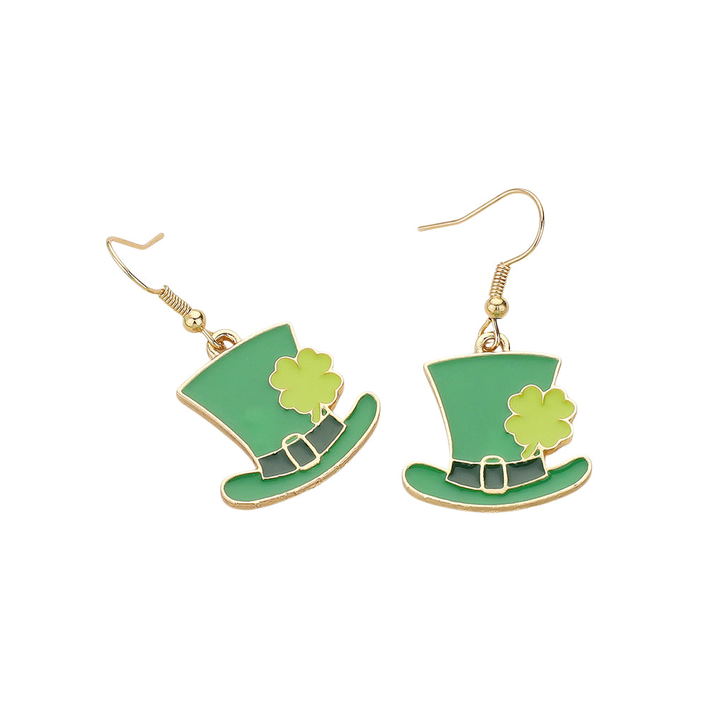 iLLASPARKZ St Patricks Day Enamel Leprechaun Hat Dangle Earrings