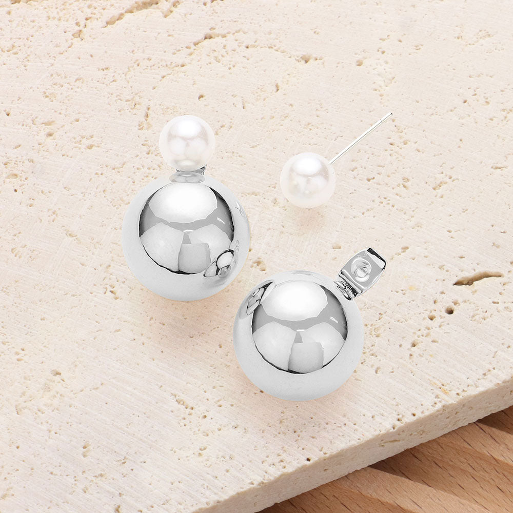 iLLASPARKZ Pearl Metal Ball Double Sided Earrings