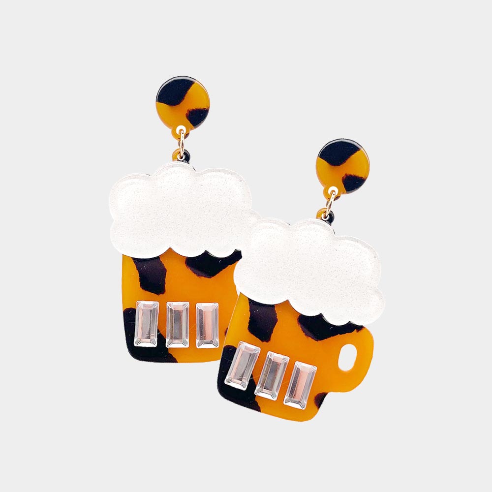 iLLASPARKZ Glittered Celluloid Acetate Tortoise Beer Dangle Earrings