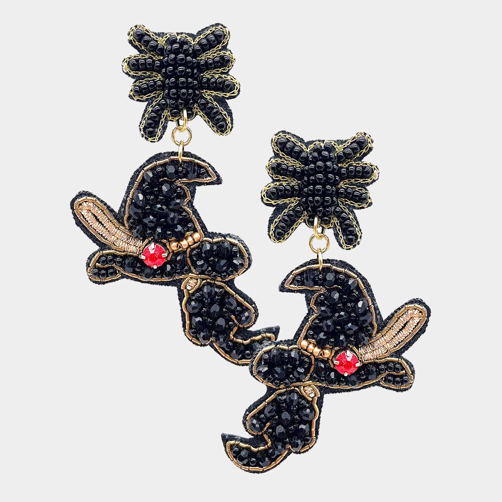 iLLASPARKZ Felt Back Multi Beaded Witch Hat Broom Dangle Earrings