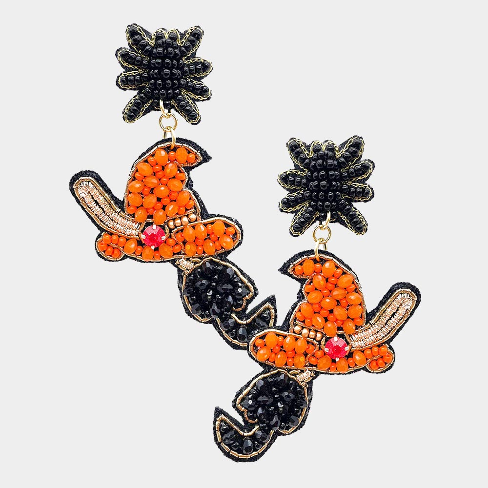 iLLASPARKZ Felt Back Multi Beaded Witch Hat Broom Dangle Earrings
