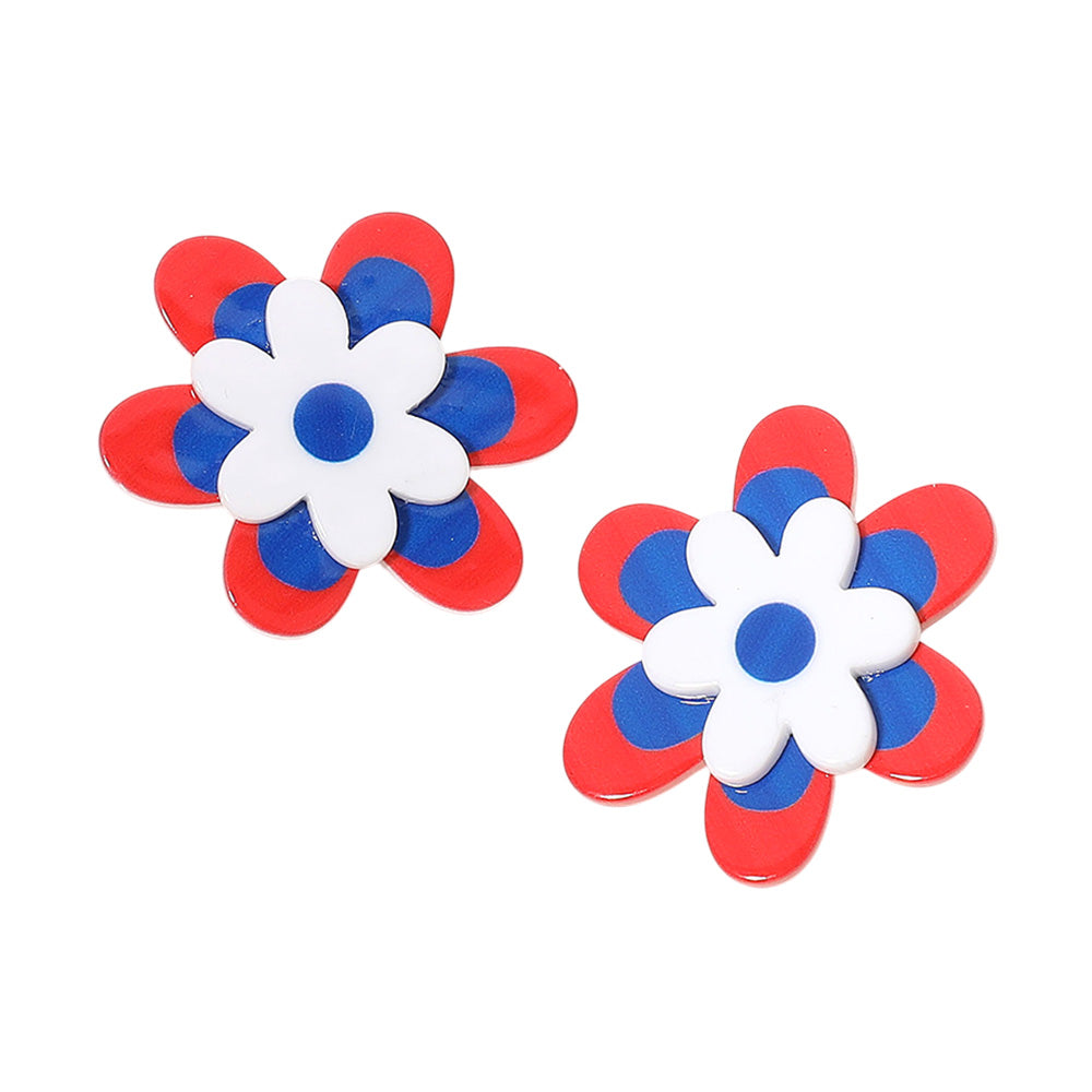 iLLASPARKZ American USA Flag Colored Resin Flower Earrings