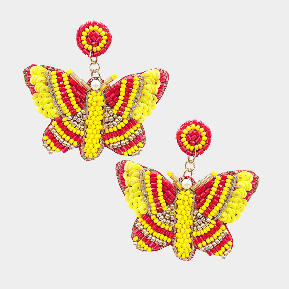 iLLASPARKZ Felt Back Sequin Multi Beaded Butterfly Dangle Earrings