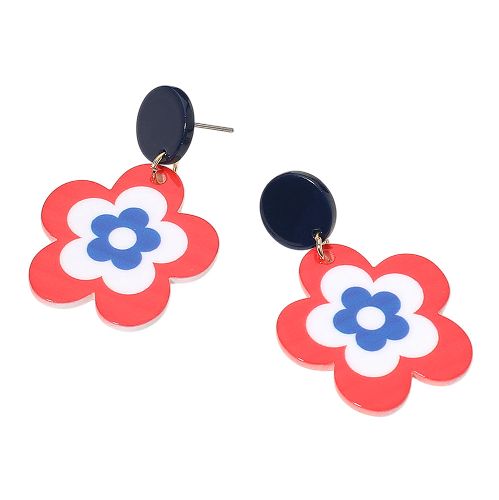 iLLASPARKZ American USA Flag Colored Resin Flower Dangle Earrings