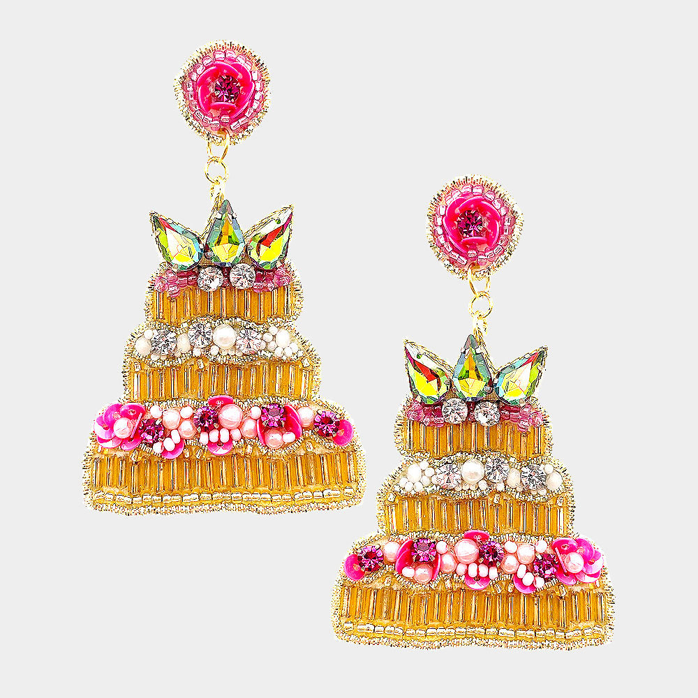 iLLASPARKZ Felt Back Stone Beaded Cake Dangle Earrings