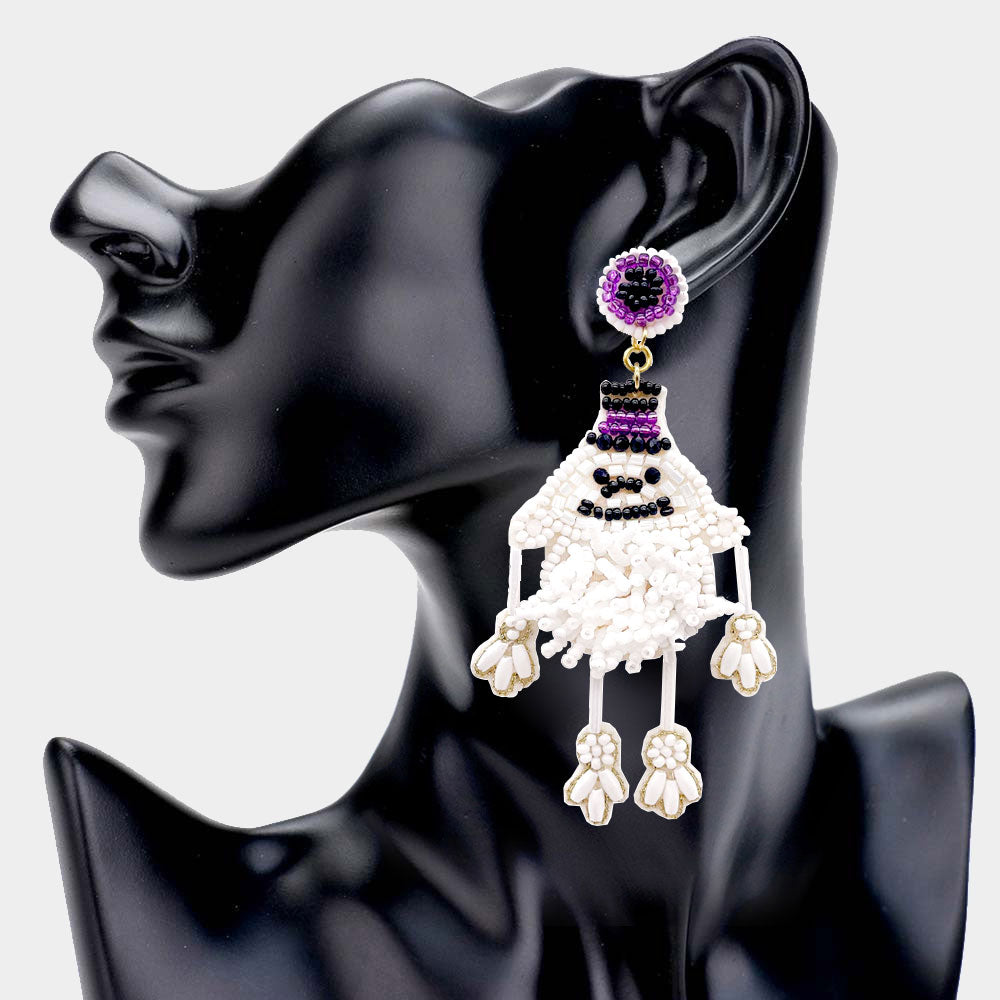 iLLASPARKZ Felt Back Seed Beaded Witch Hat Ghost Dangle Earrings