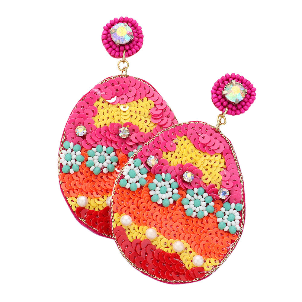 iLLASPARKZ Felt Back Sequin Easter Egg Dangle Earrings