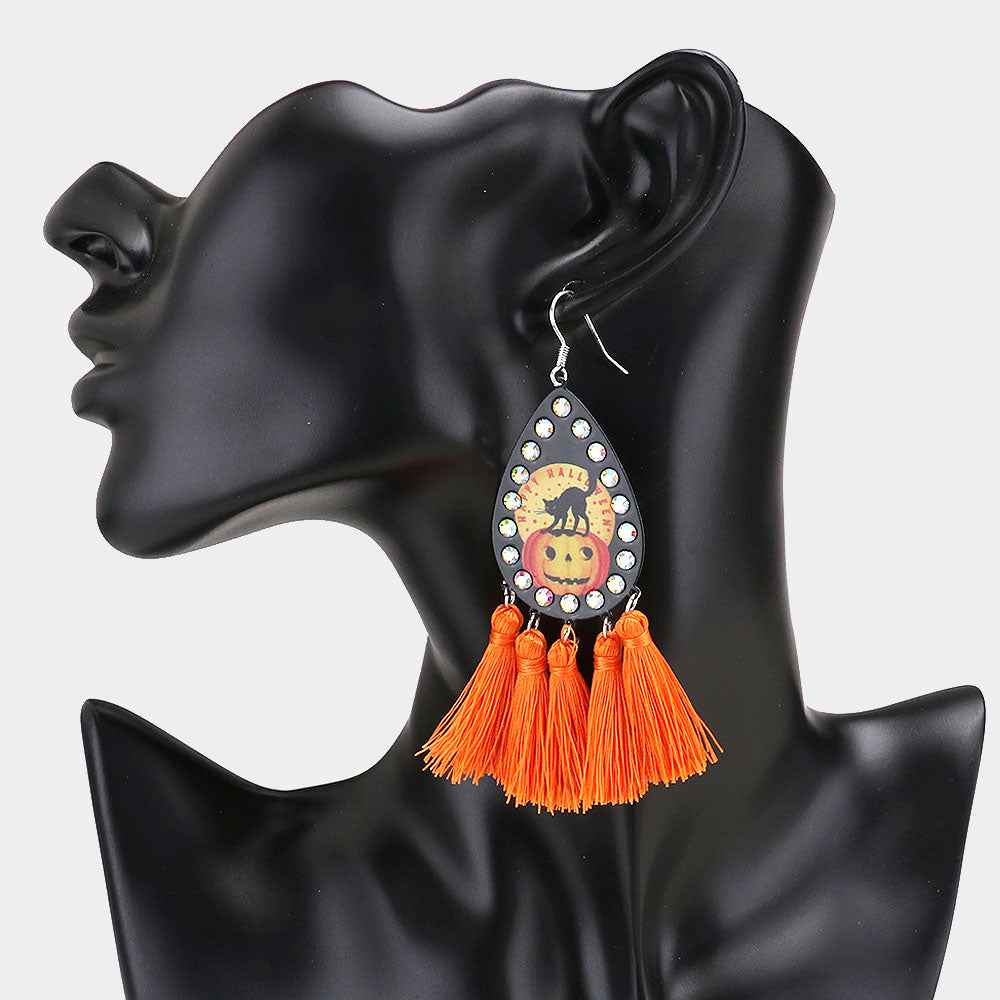 iLLASPARKZ Pumpkin Cat Tassel Earrings