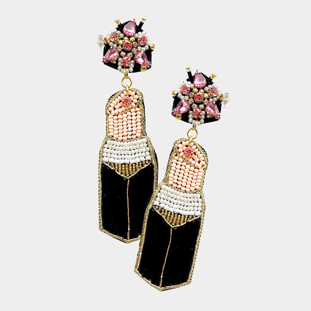 iLLASPARKZ Felt Back Seed Beaded Lipstick Dangle Earrings