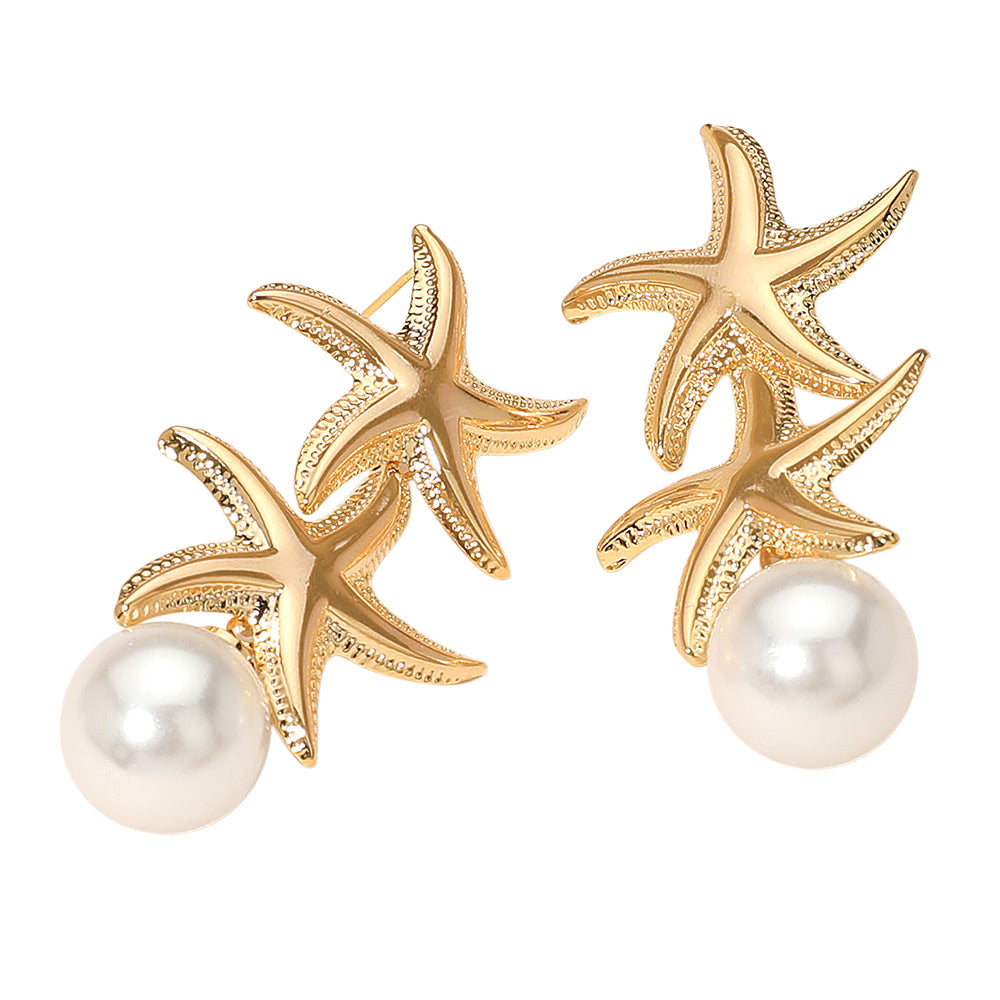 iLLASPARKZ Pearl Tip Double Metal Starfish Drop Earrings