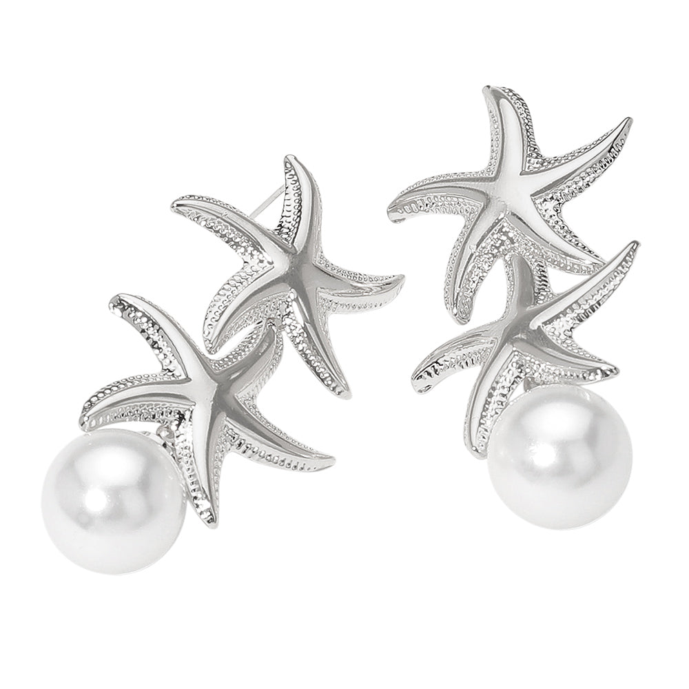 iLLASPARKZ Pearl Tip Double Metal Starfish Drop Earrings