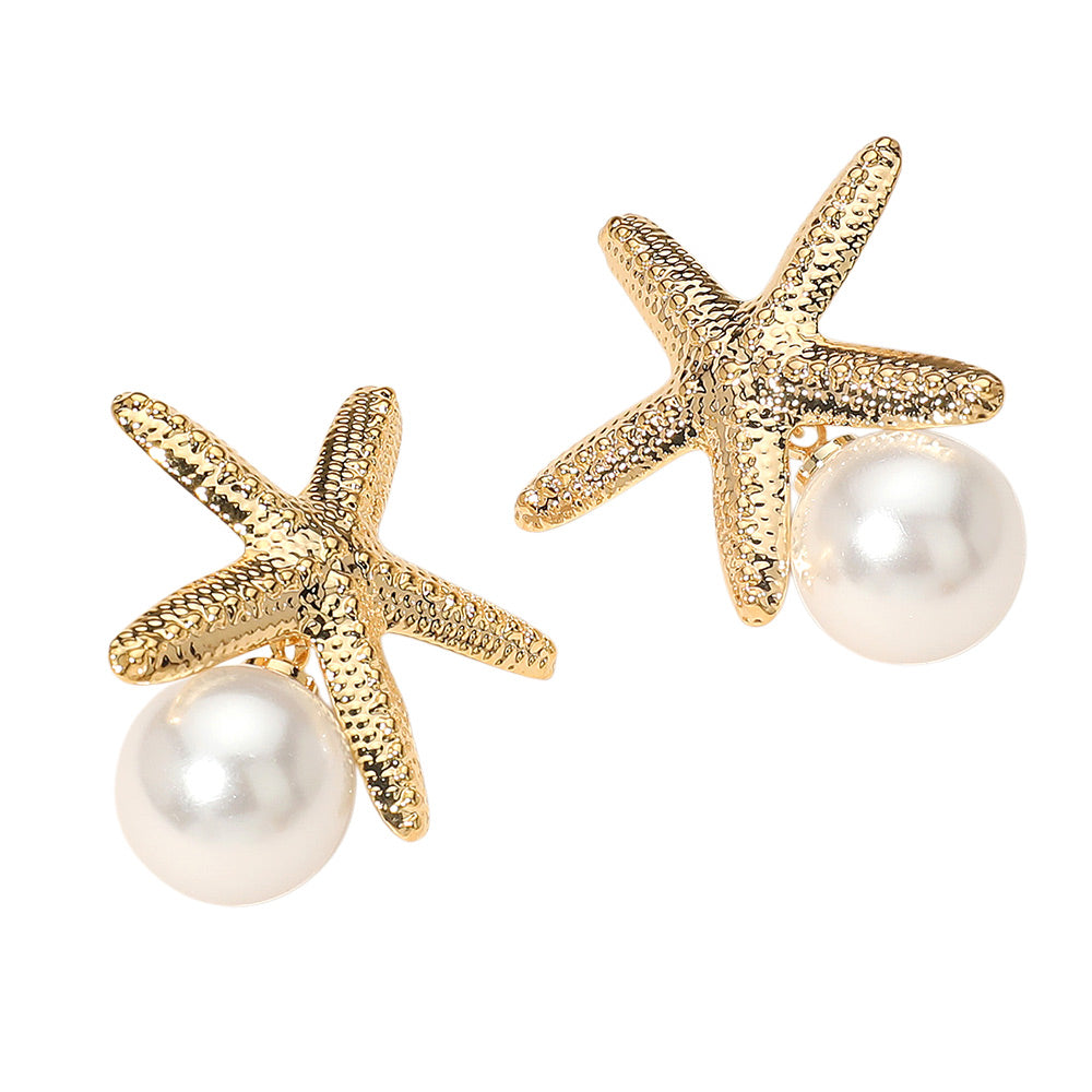 iLLASPARKZ Pearl Tip Textured Starfish Earrings