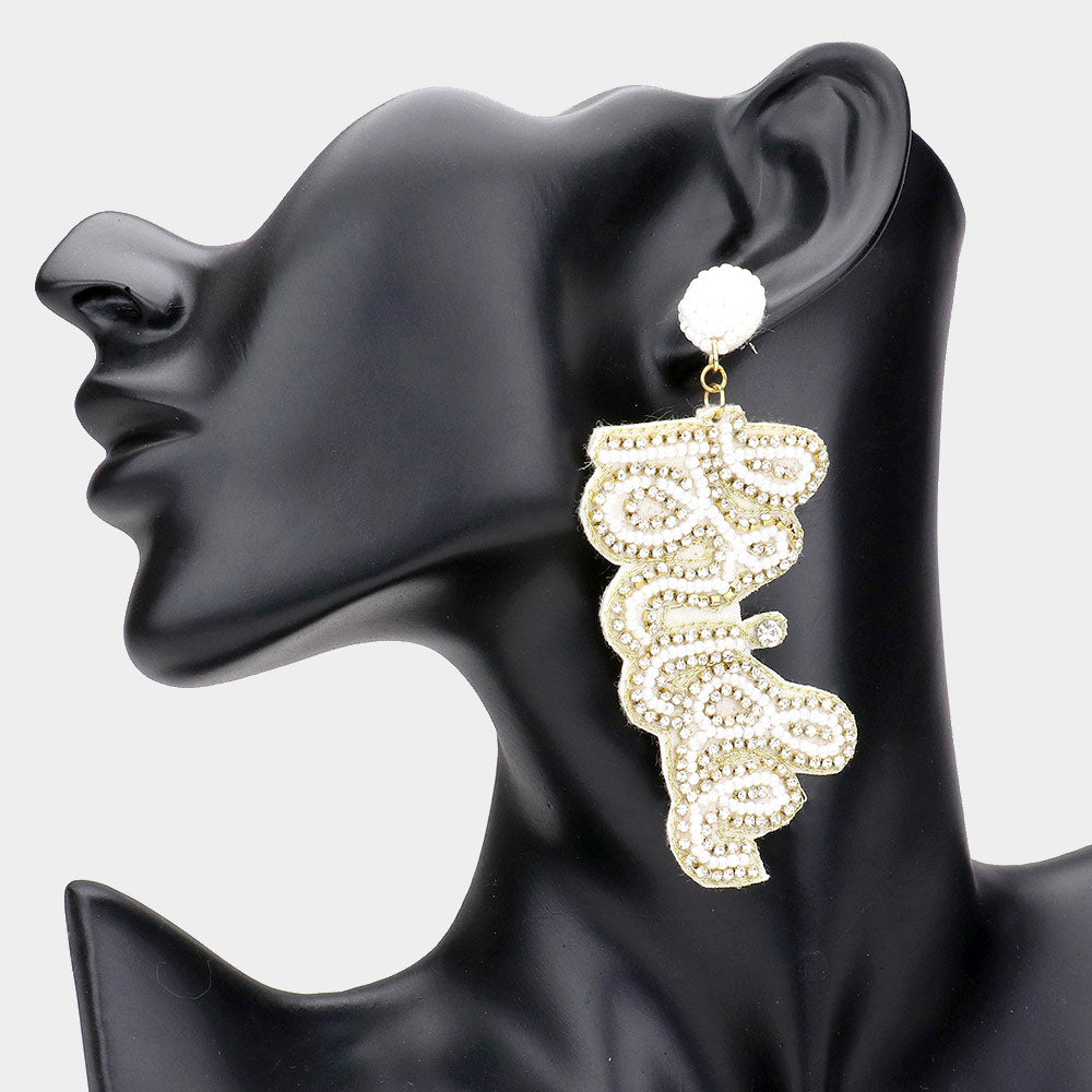 iLLASPARKZ Bride Felt Back Rhinestone Seed Beaded Message Dangle Earrings