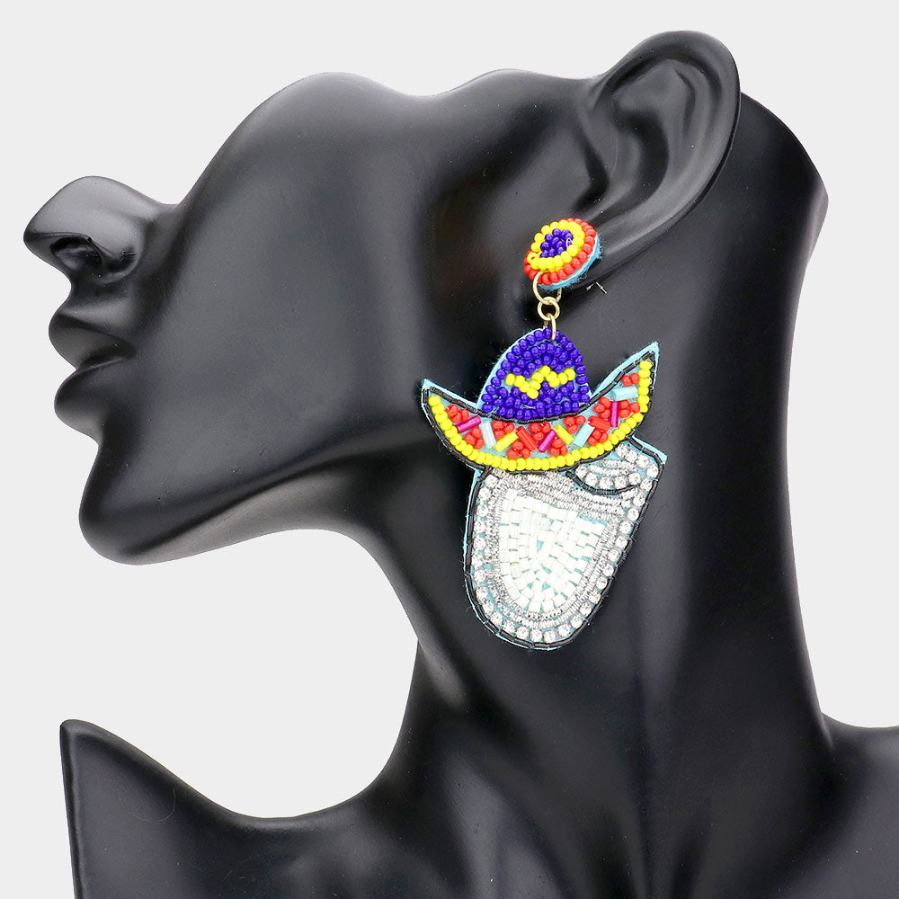 iLLASPARKZ Felt Back Seed Beaded Cowboy Hat Accented Dangle Earrings