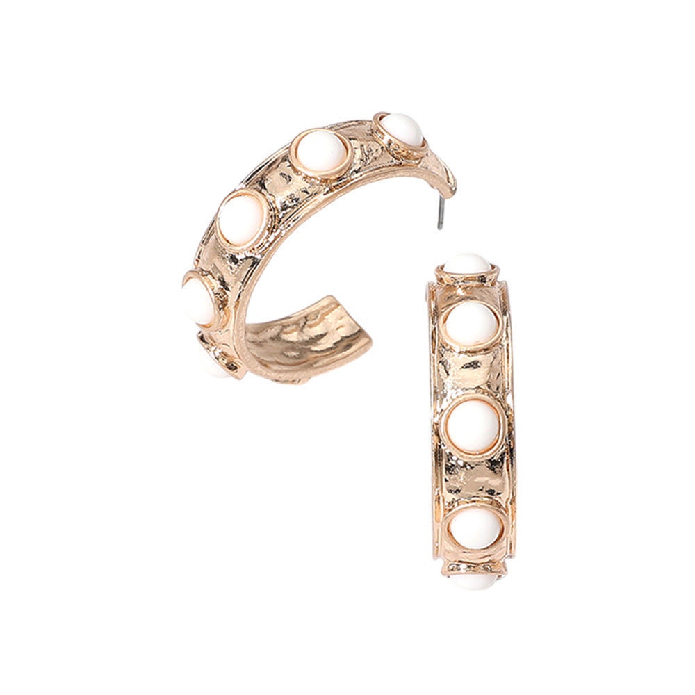 iLLASPARKZ Bead Embellished Hammered Metal Hoop Earrings