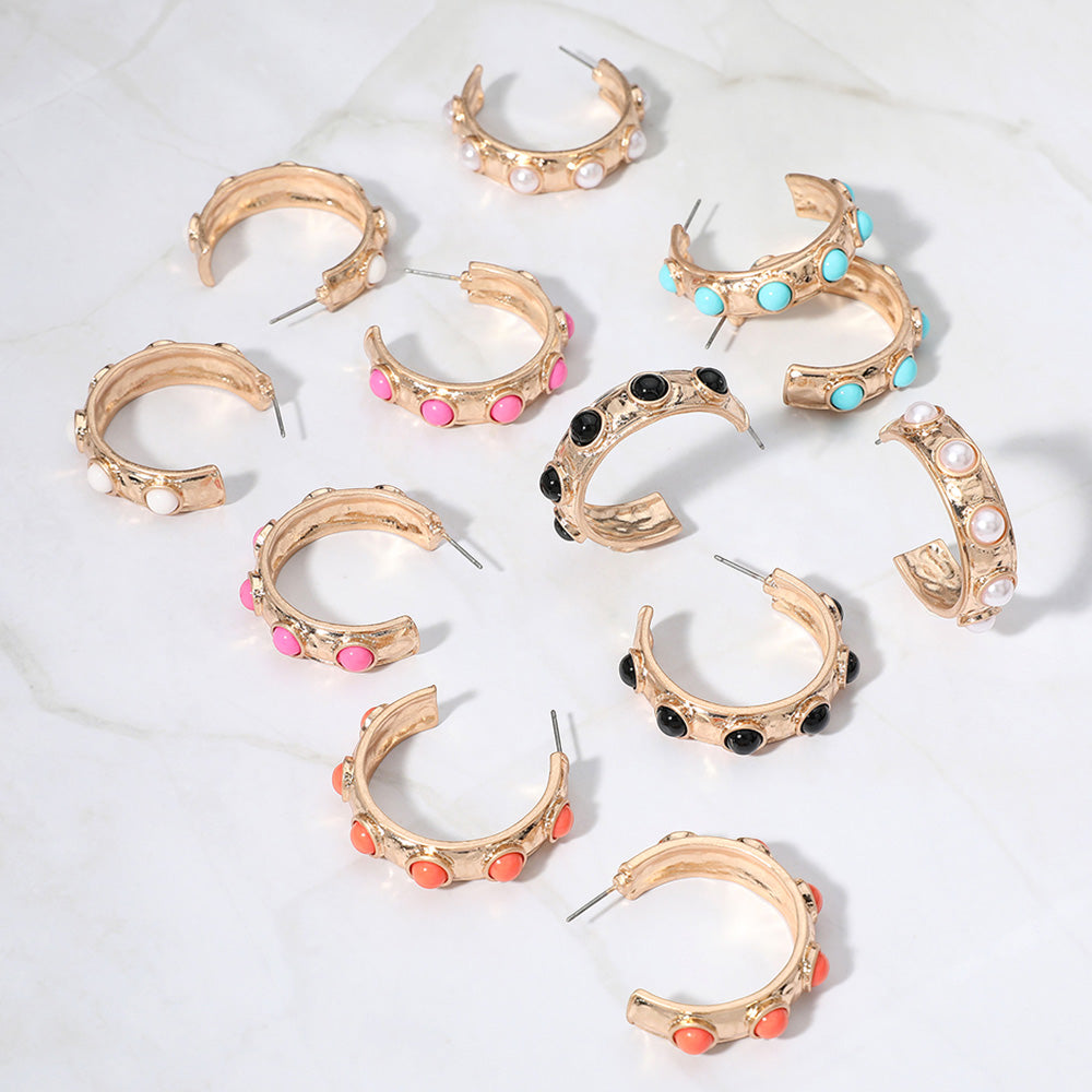 iLLASPARKZ Bead Embellished Hammered Metal Hoop Earrings