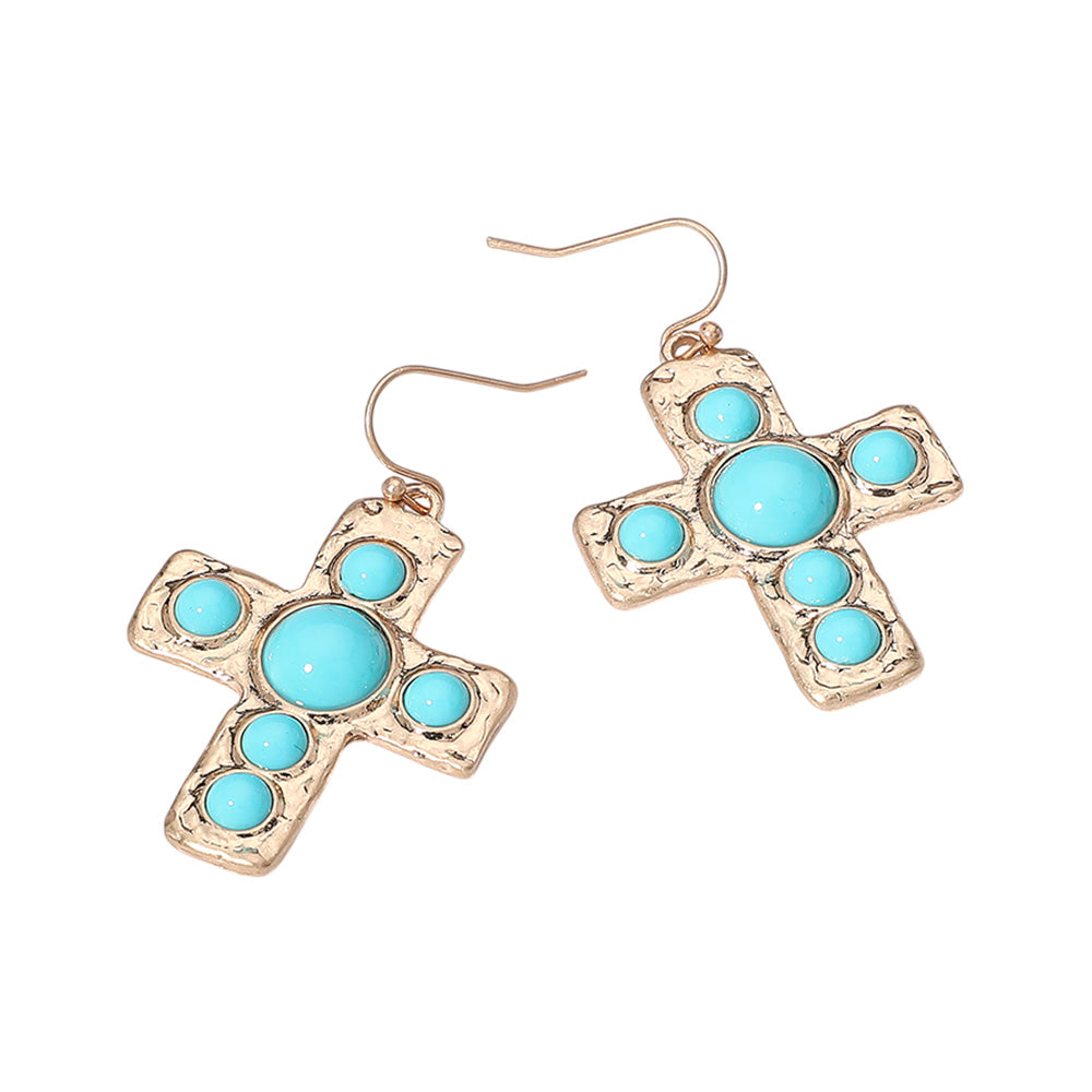 iLLASPARKZ Turquoise Stone Cross Dangle Earrings
