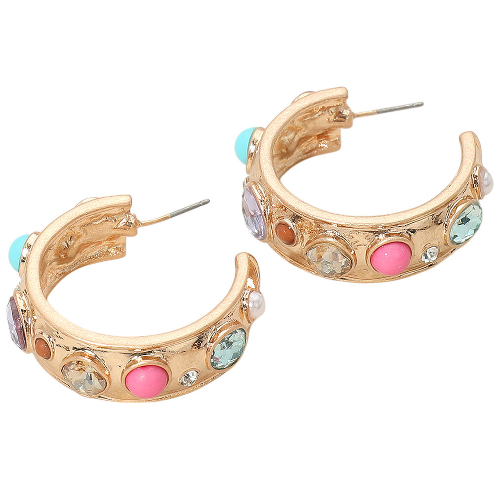 iLLASPARKZ Mixed Stone Embellished Hoop Earrings