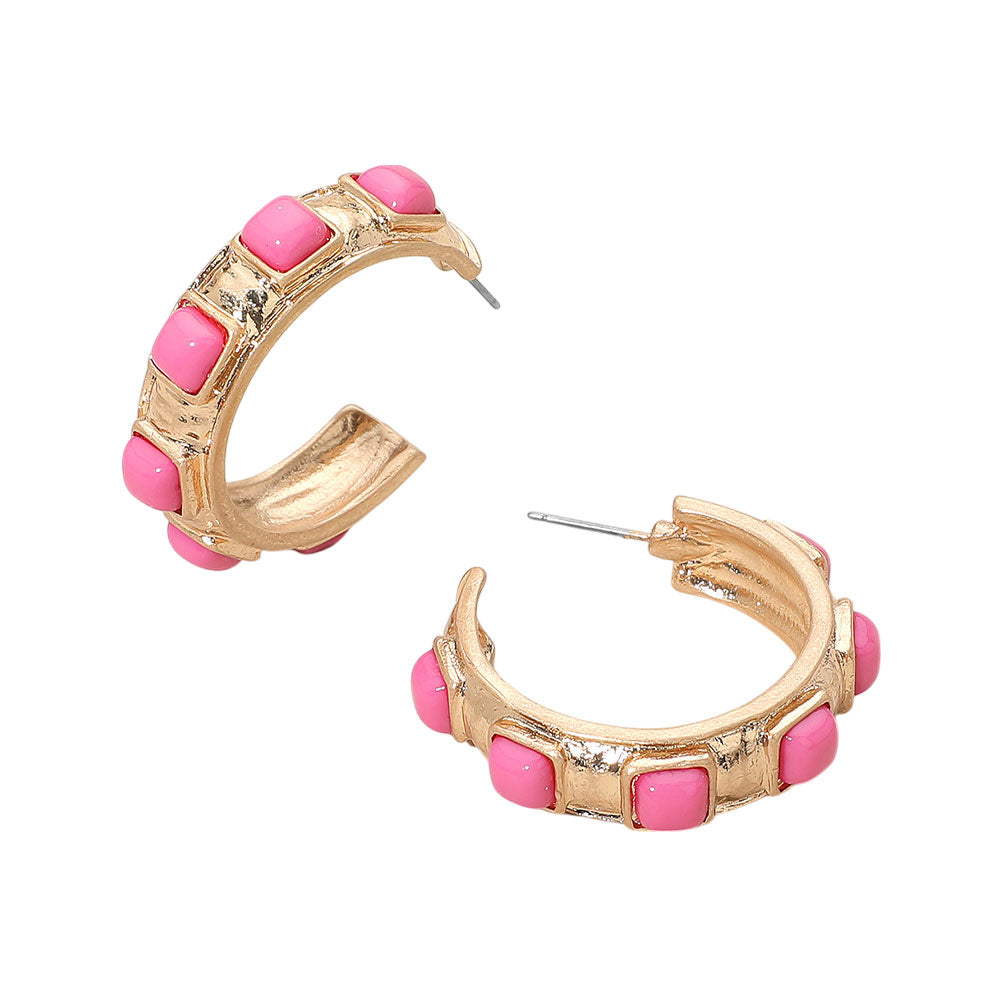 iLLASPARKZ Chunky Stone Embellished Hoop Earrings